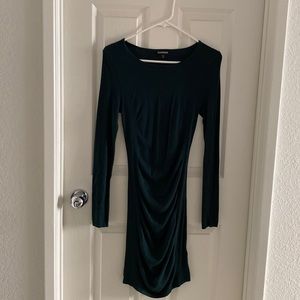 Express sweater dress with ruched waist -dark green and long sleeve XS